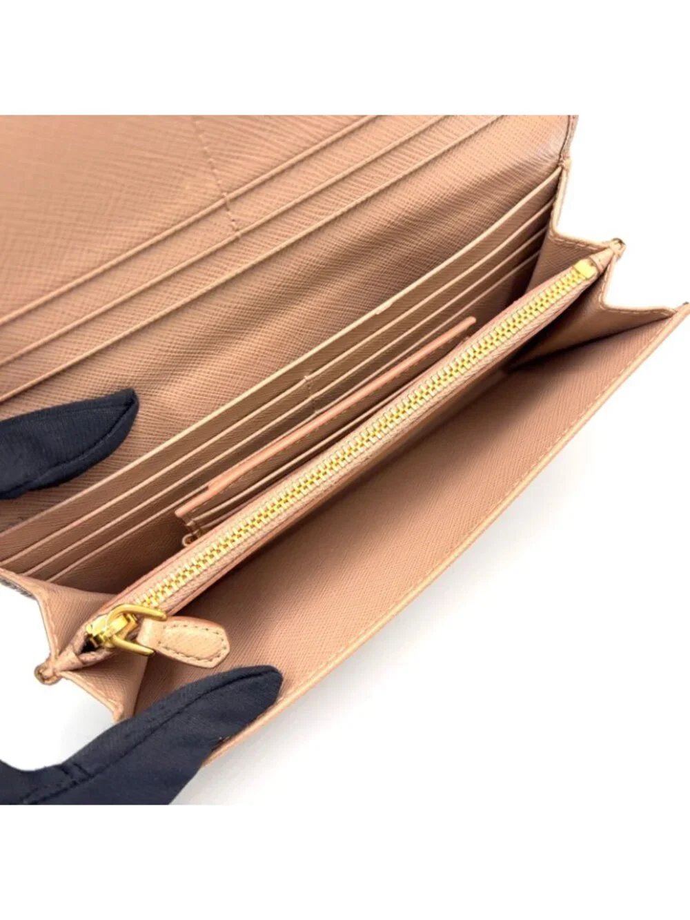 Prada Saffiano Metal Bifold Leather Pink Beige Wallet Gold
